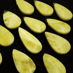Natural Chartreuse Jade Teardrop Pear Pendant Top Side Drilled Natural Green Yellow Jade Focal Bead
