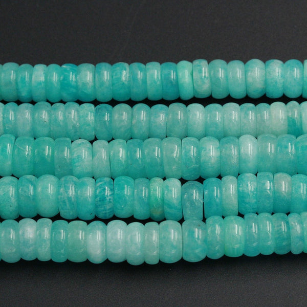 Large Natural Peruvian Amazonite Rondelle Beads Heishi Superior A Grade Genuine Sea Blue Green Gemstone Center Drilled Disc 16" Strand