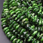 Gorgeous Large Natural Green Chrome Diopside Heishi Wheel Disc Rondelle Bead Center Drillied Slice Raw Rough Organic Cut 16" Strand