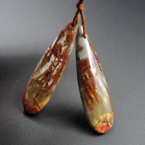 Natural Red Creek Jasper Earring Pair Teardrop Cabochon Cab Pair Drilled Matched Earrings Bead Pair E491