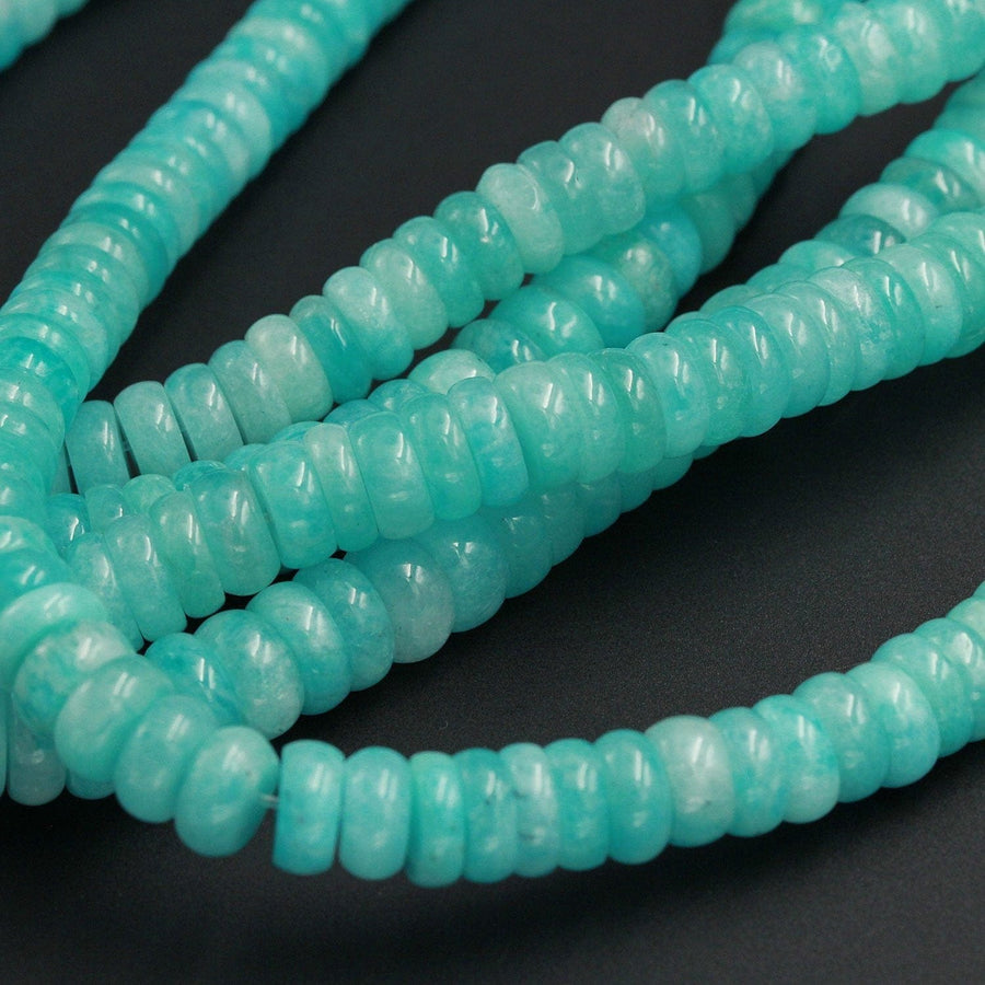 Large Natural Peruvian Amazonite Rondelle Beads Heishi Superior A Grade Genuine Sea Blue Green Gemstone Center Drilled Disc 16" Strand
