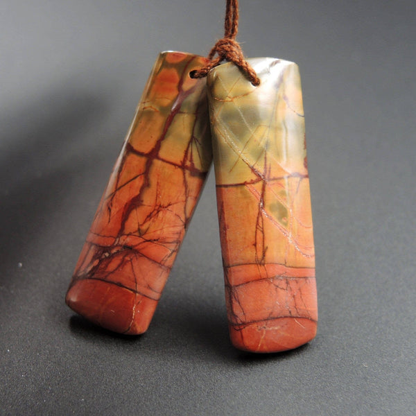 Natural Red Creek Jasper Earring Pair Rectangle Cabochon Cab Pair Drilled Matched Earrings Bead Pair E476
