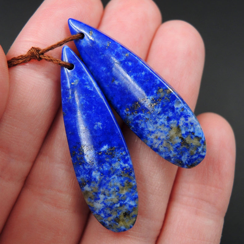 Natural Lapis Earring Pair Pyrite Matrix Teardrop Cabochon Cab Pair Drilled Matched Earrings Bead Pair E1001