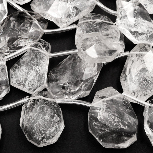 Natural Rock Crystal Quartz Freeform Teardrop Focal Pendant Top Side Drilled Clear Sparkling Gemstone Creative Designer Hand Cut 16" Strand