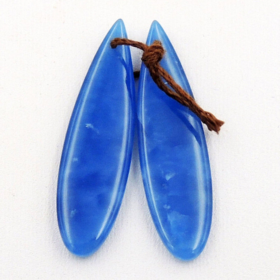 Natural Blue Onyx Earring Pair Teardrop Cabochon Cab Pair Drilled Matched Gemstone Earrings Bead Pair