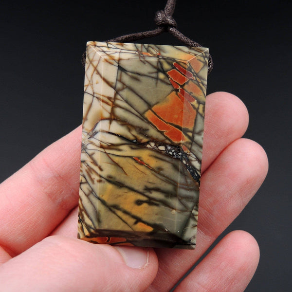 Natural Red Creek Jasper Pendant Mahjong Style Faceted Edges Pendant Multicolor Picasso Jasper Pendant Drilled Rectangle Pendant P1125