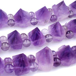AAA Double Drilled Natural Amethyst Points Beads Pyramid Raw Rough Organic Nugget Rich Purple Gemstone 8" Strand Perfect for Bracelet