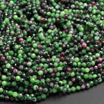 Faceted Natural Ruby Zoisite 4mm Round Beads Micro Faceted Cut Small Red Ruby Green Zoisite Gemstone 16" Strand