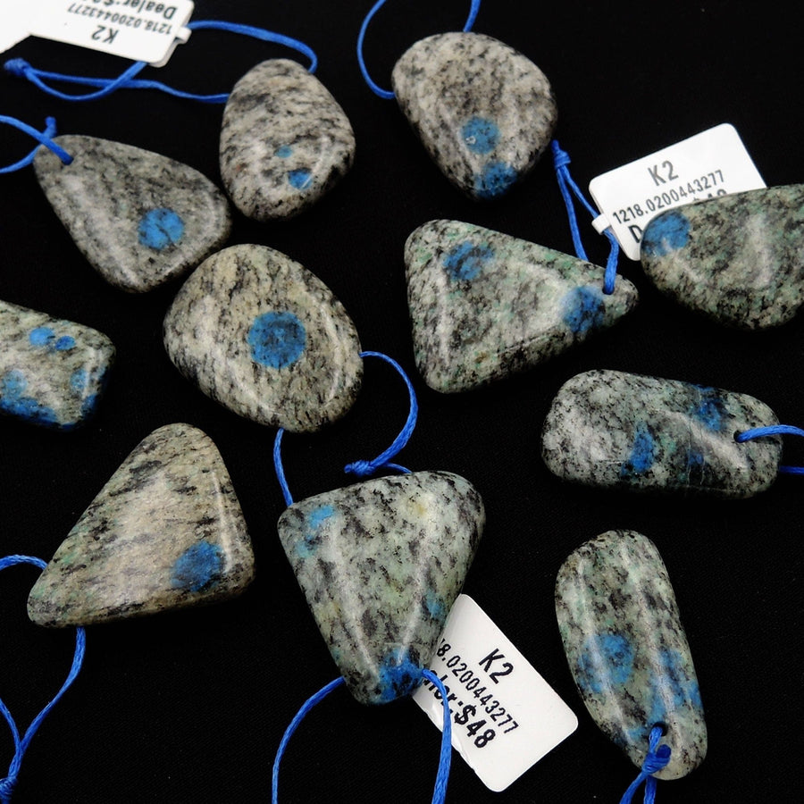 Rare K2 Top Drilled Pendant Natural Blue Azurite in Quartz Granite Real Genuine K2 Pendants from Pakistan Afghanistan