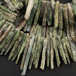 Rough Raw Natural Green Kyanite Beads Freeform Irregular Long Large Stick Spike Rectangle Gemstone 16" Strand
