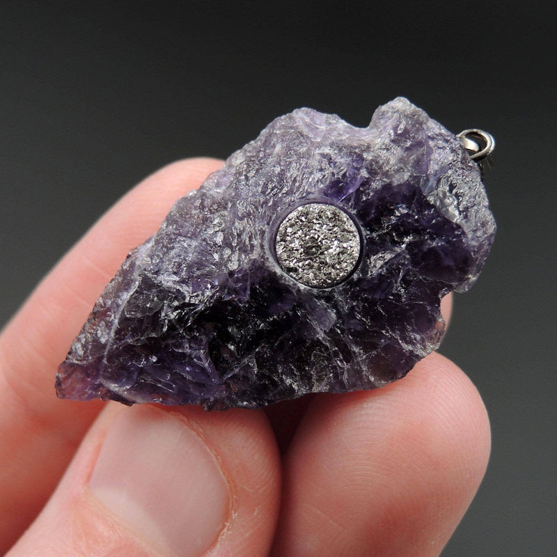 Natural Rough Raw Purple Amethyst Pendants With Druzy Inlay Center Hand Hammered 1 1/2 Inch Arrowhead Pendant Focal Bead