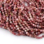 Natural Pink Tourmaline Faceted 3mm 4mm 5mm Round Beads Micro Faceted Tiny Small Round Beads Diamond Cut Gemstone 16" Strand