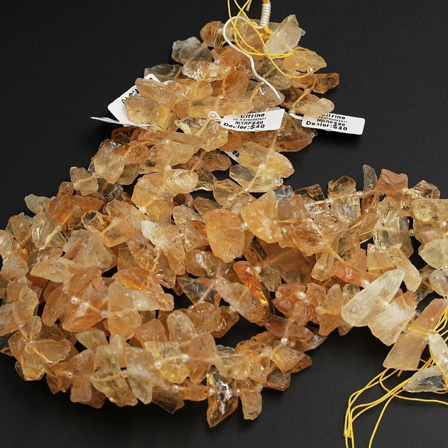 Natural Rough Raw Yellow Citrine Beads Nuggets Freeform Center Drilled Nuggets Hammered Spike Stick Nugget 16" Strand