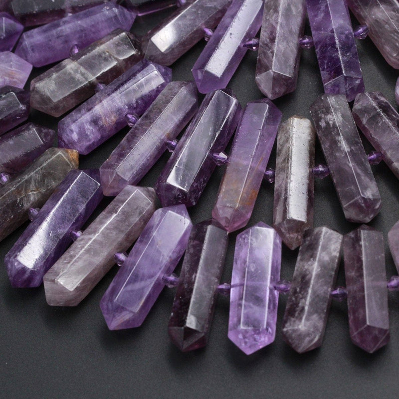 Natural Purple Amethyst Faceted Double Terminated Pointed Beads Center Drilled Large Healing Amethyst Crystal Focal Pendant 16" Strand