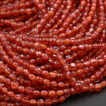 Natural Carnelian Micro Faceted 4mm Coin Flat Disc Dazzling Facets Small Fiery Orange Red Gemstone Diamond Cut New Cut 16" Strand