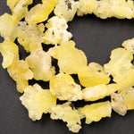 Raw Rough Natural Brucite Beads Bright Yellow Druzy Drusy Freeform Drilled Gemstone Designer Beads 16" Strand