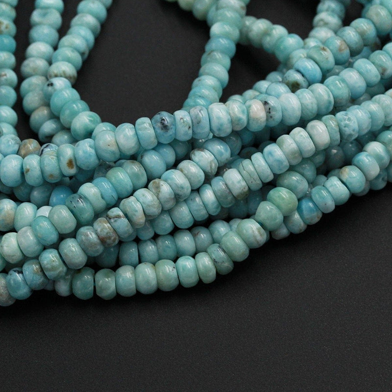 Natural Blue Larimar Beads Smooth Rondelle 5mm 6mm 7mm 8mm A Grade Genuine Real Larimar Gemstone Full 16" Strand