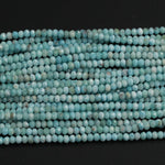 Natural Blue Larimar 4mm Faceted Rondelle Beads 5mm Micro Faceted Diamond Cut Real Genuine Larimar Blue Gemstone 16" Strand