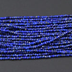 Micro Faceted Natural Blue Lapis Lazuli Rondelle Beads Tiny Small 2mm 3mm 4mm Faceted Beads Diamond Cut Gemstone 16" Strand