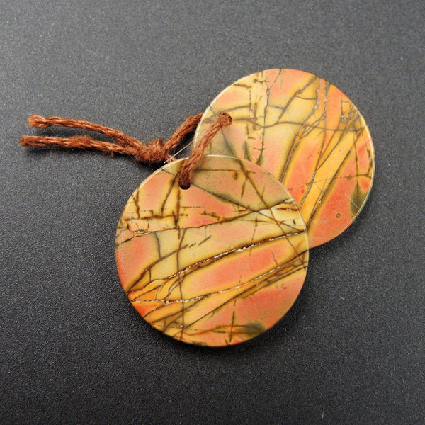 Natural Red Creek Jasper Earring Pair Cabochon Cab Pair Drilled Circle Round Matched Earrings Bead Pair E1670