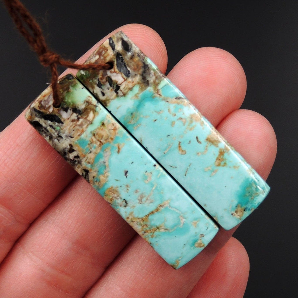 Turquoise Earring Pair From Anhui Mine Cabochon Cab Pair Rectangle Drilled Matched Earrings Natural Stone Bead Pair E2889