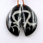 Natural Septarian Fossil Half Moon Earring Pair Cabochon Cab Pair Drilled Matched Earrings Black White Pattern Bead Pair