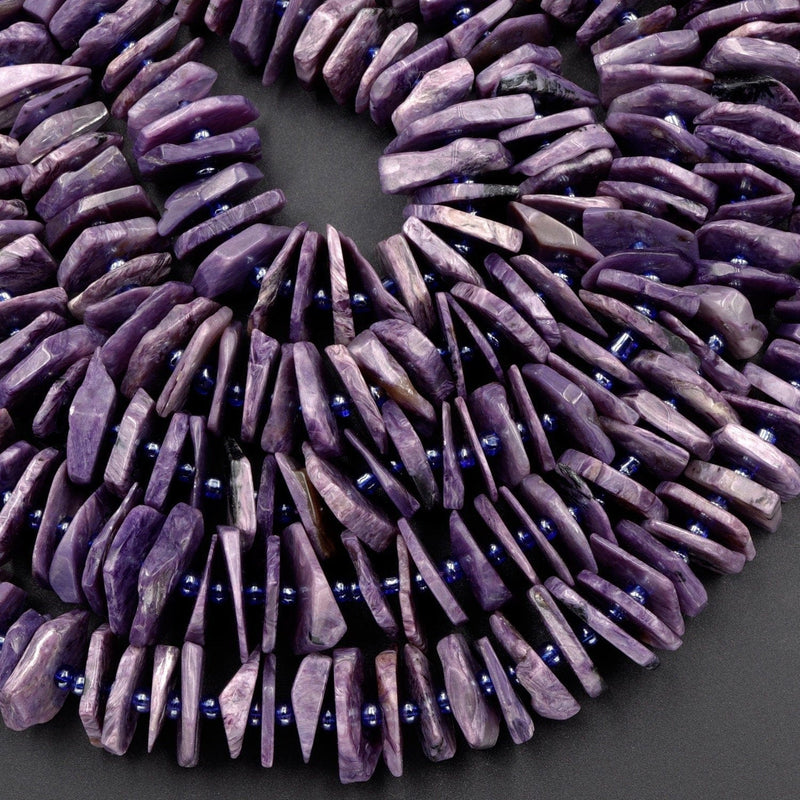 Gorgeous Large Purple Natural Russian Charoite Heishi Wheel Disc Rondelle Bead Center Drillied Slice Hand Chiseled Organic Cut 16" Strand