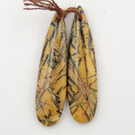 Drilled Rare Natural Utah Black Feather Jasper Earring Cabochon Cab Pair Teardrop Matched Bead Pair American Jasper