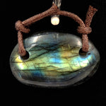 Natural Labradorite Freeform Oval Pendant Unique 2 Hole Pendant Tones of Blue Green Gold Flashes Hand Cut Drilled Gemstone Bead