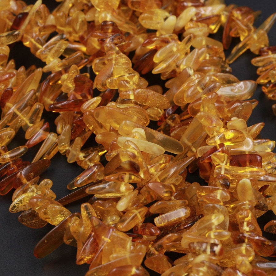Natural Baltic Amber Beads Golden Yellow Amber Freeform Nugget Long Chip Real Genuine Baltic Amber Irregular size Polished 16" Strand