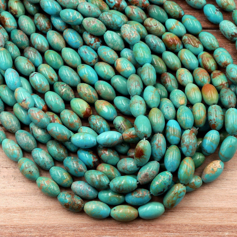 Natural Turquoise Beads 10x6mm Rice Barrel Drum Oval Beads Real Genuine natural Blue Green Brown Turquoise Gemstone 16" Strand