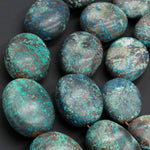 Natural Blue Green Chrysocolla Beads Huge Matte Oval Nuggets Large Drilled Focal Pendant Bead From Arizona Copper Mine 16" Strand