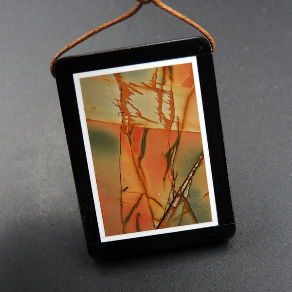 Intarsia Pendant Natural Red Creek Jasper W Black Onyx Inlay Side Drilled Rectangle Pendant Multi Color Picasso Jasper Picture Frame P1633
