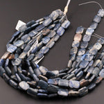 Natural Dumortierite Matte Beads 12mm x 18mm Rectangle Flat Rectangular Thin Matte Beads Earthy Blue Jasper 16" Strand