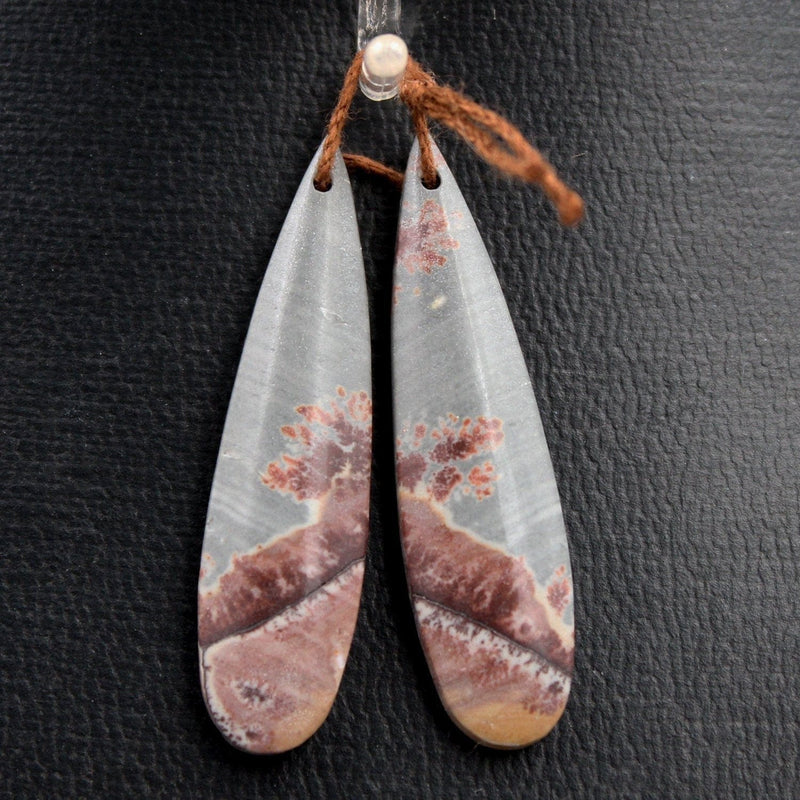 Drilled Natural Sonora Dendritic Rhyolite Jasper Earring Pair Gemstone Earring Cabochon Cab Pair Teardrop Matched Bead Pair From Mexico