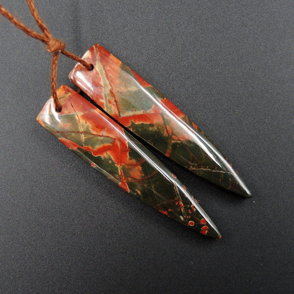 Natural Red Creek Jasper Earring Pair Cabochon Cab Pair Drilled Dagger Matched Earrings Bead Pair E1945