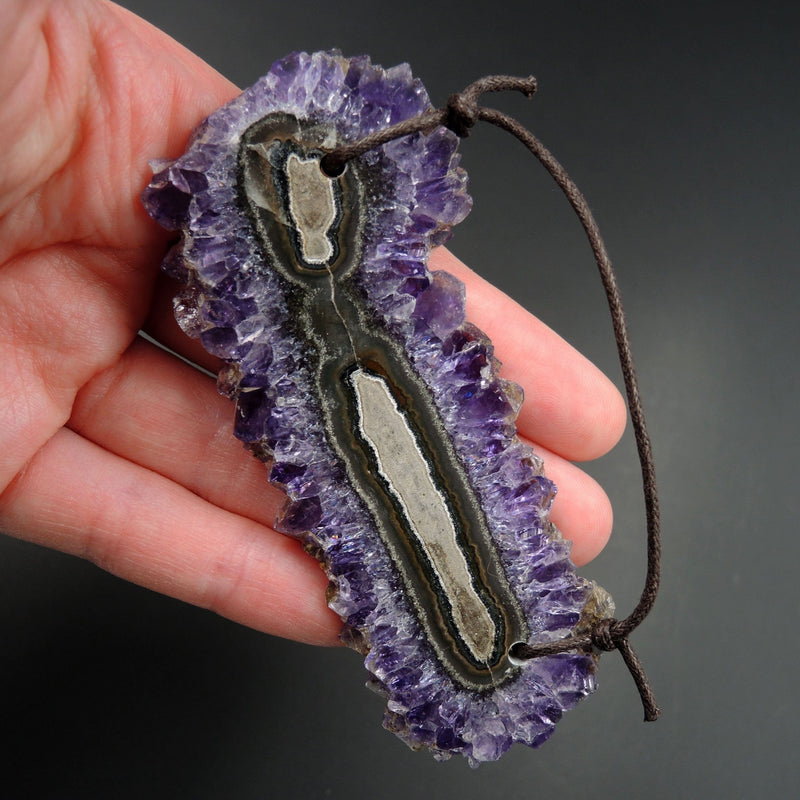 Amethyst Stalactite Flower Pendant Drilled Stalactite Slice Freeform Irregular Natural Stone Pendant P1629