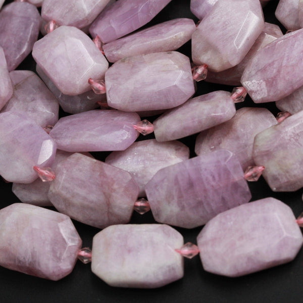 Faceted Kunzite Rectangle Beads Slab Cushion Rectangular Nugget Slice Real Genuine Violet Purple Pink Kunzite Gemstone Focal Bead 16" Strand