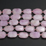Faceted Kunzite Rectangle Beads Slab Cushion Rectangular Nugget Slice Real Genuine Violet Purple Pink Kunzite Gemstone Focal Bead 16" Strand