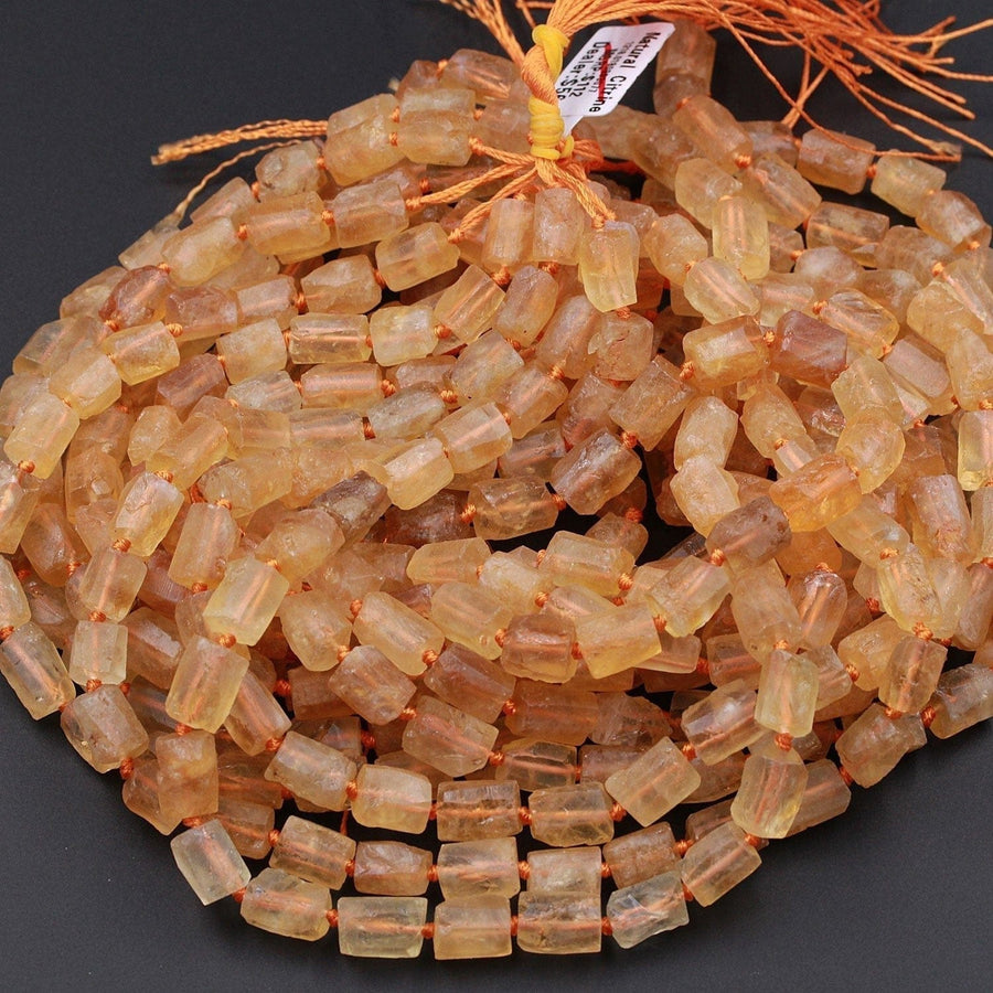 Organic Cut Raw Rough Matte Natural Golden Citrine Beads Matte Finish Faceted Nuggets Rectangle Tube Gemstone Beads 16" Strand