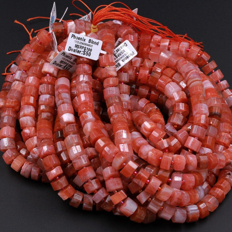 Rare Natural Moroccan Red Agate 12mm x 8mm Faceted Rondelle Beads Faceted Wheel Beads Red Agate 16" Strand