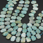 Natural Amazonite Faceted Rectangle Flat Cushion Nugget Center Drilled Octagon Natural Blue Amazonite Bead 16" Strand