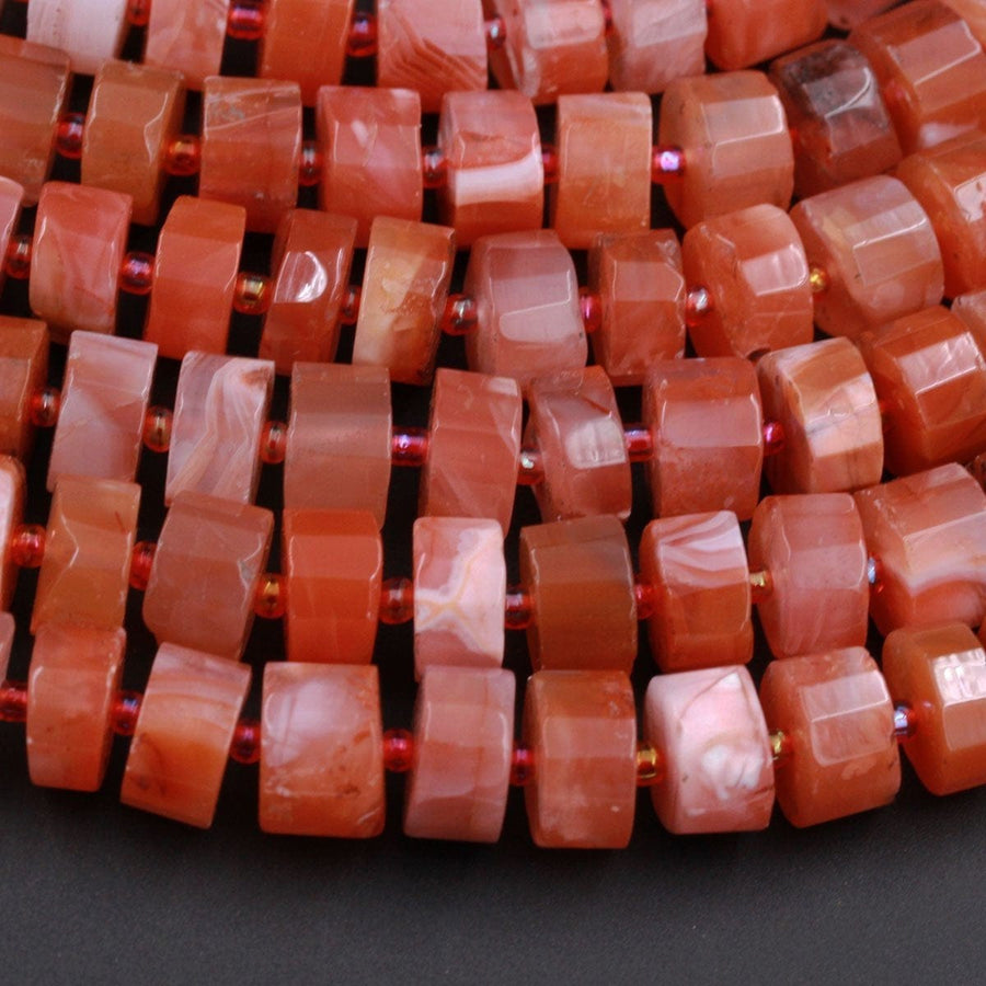 Rare Natural Moroccan Red Agate 12mm x 8mm Faceted Rondelle Beads Faceted Wheel Beads Red Agate 16" Strand