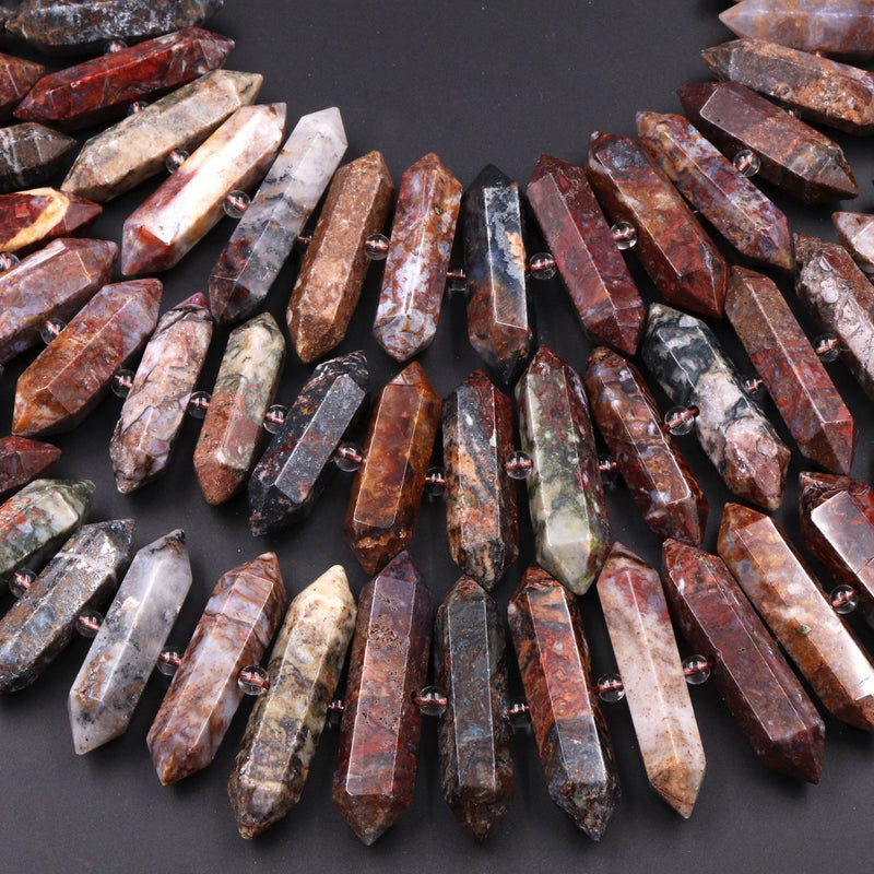 Natural Pietersite Beads Faceted Double Terminated Pointed Tips Large Drilled Real Genuine Red Brown Blue Gemstone Focal Pendant 16" Strand
