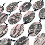 Natural Pink Rhodolite Pendant Oval Shape Pendant Top Drilled Bead Pendant Oval Pendant Vibrant Black and Pink