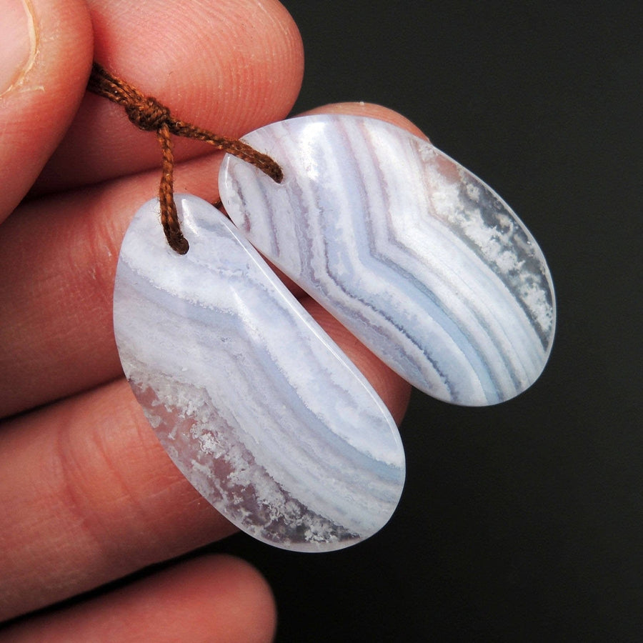 Natural Blue Lace Agate Earring Pair Freeform Cabochon Cab Drilled Matched Earrings Pair Stone E2061