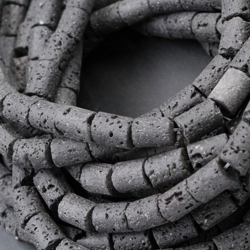 Large Lava Tube Cylinder Beads Raw Rough Porous Natural Black Lava Stone Organic Earthy Stone 16" Strand