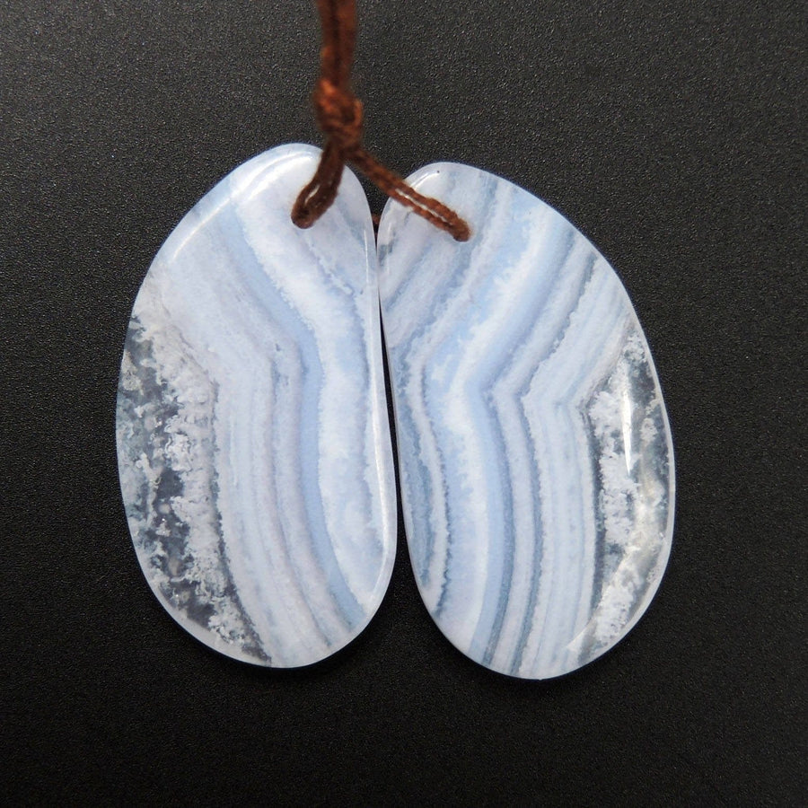 Natural Blue Lace Agate Earring Pair Freeform Cabochon Cab Drilled Matched Earrings Pair Stone E2061