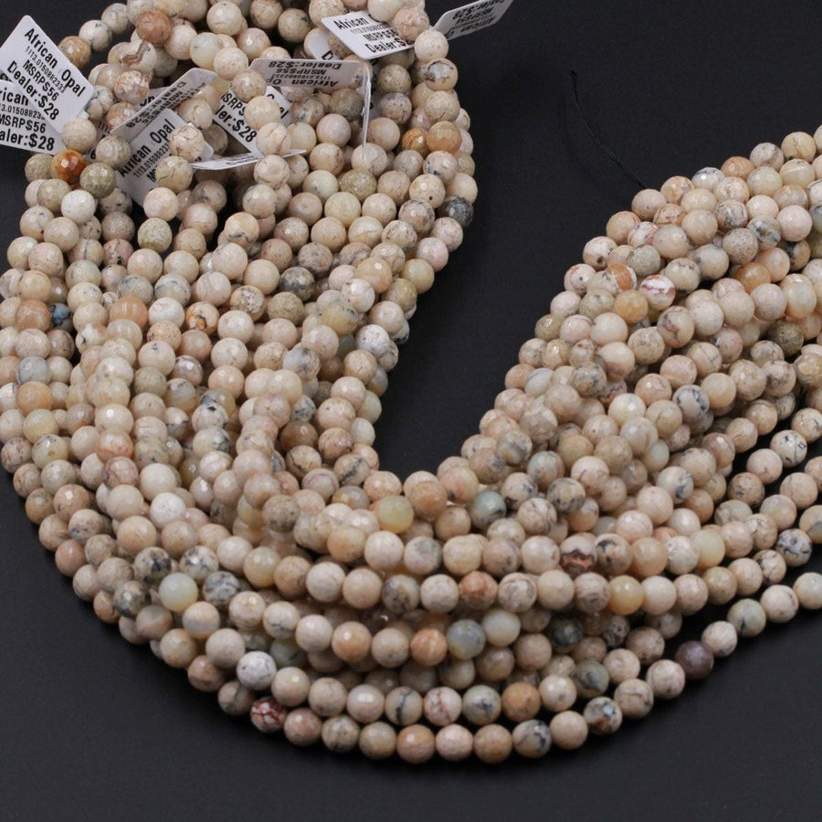 Natural African Dendritic Opal Beads Faceted 8mm Round Beads Neutral Beige Creamy Taupe Sand Brown Color Opal Gemstone 16" Strand
