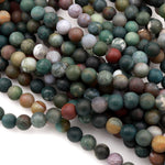 Matte Indian Agate 4mm 6mm 8mm 10mm 12mm Round Beads Natural Green Pink Red Brown Purple Agate 16" Strand